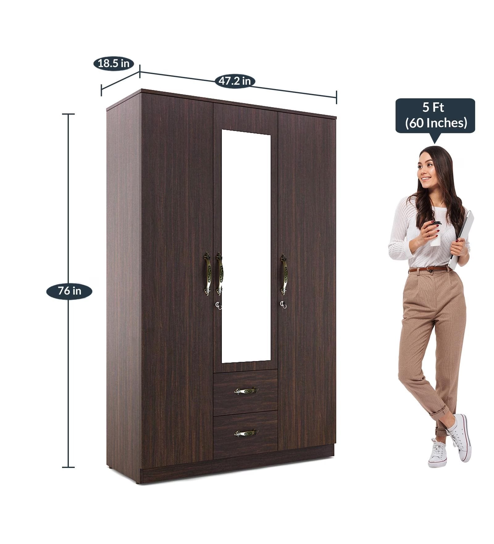 Choco Walnut Mirrorlux 3-Door Wardrobe