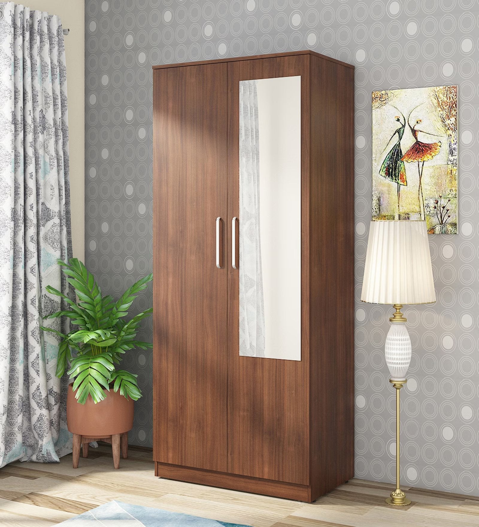 Regato Walnut Secure 2-Door Wardrobe with Reflect and Lock