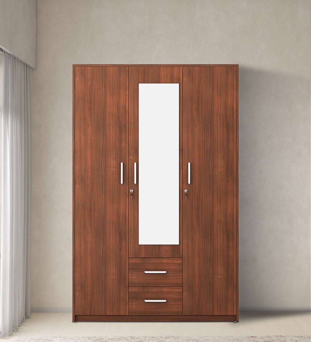 Walnut Elegance 3-Door Wardrobe with Reflect