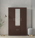 Wenge Elegance 3-Door Wardrobe with Mirror, Lock, and Drawers