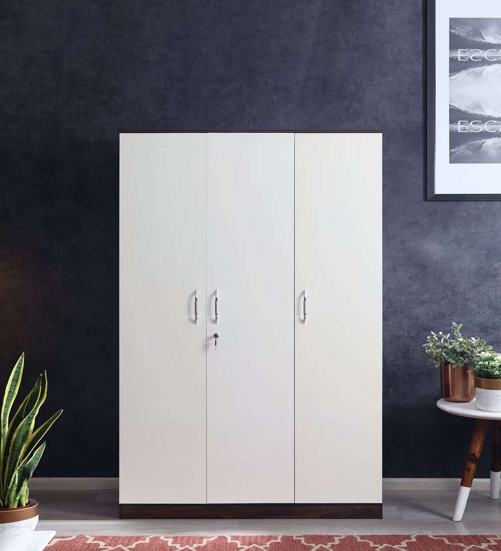 Larry 3 Door Wardrobe In Ivory & Wenge Finish,