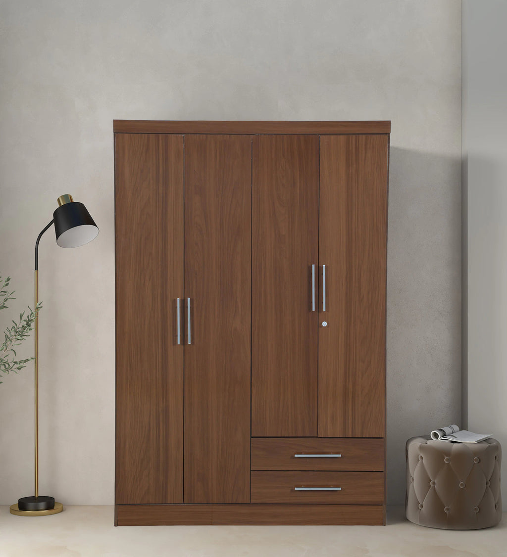 Glossy Teak Secure 4-Door Wardrobe