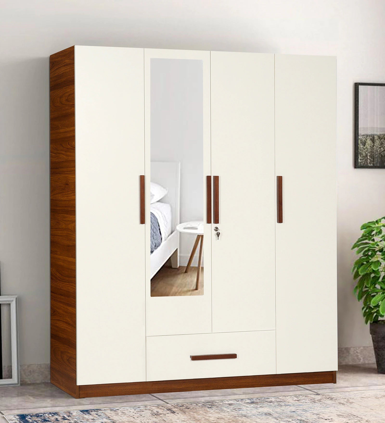 Reflective White 4-Door Wardrobe