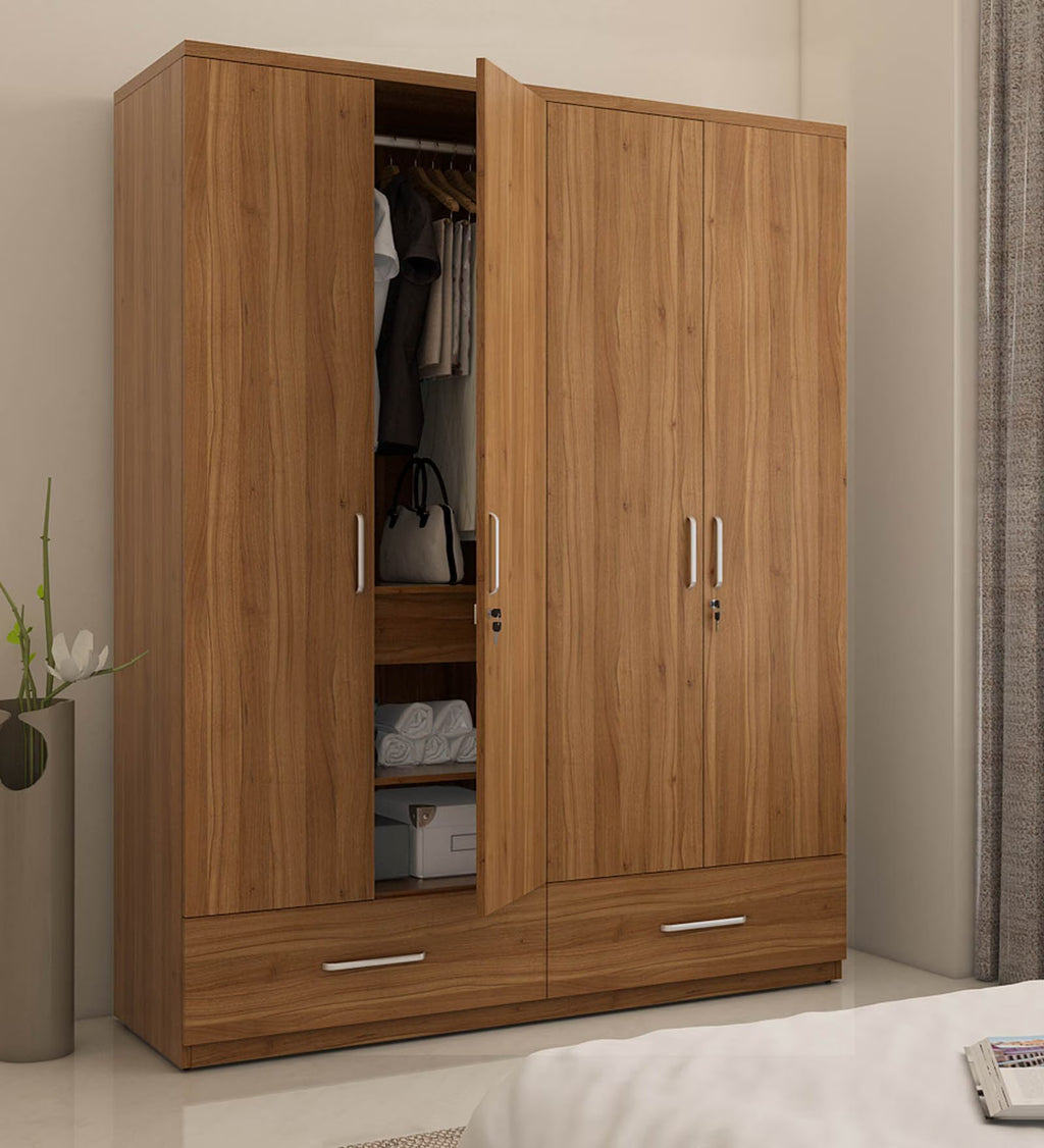 Natural Teak Lindenwood 4-Door Wardrobe