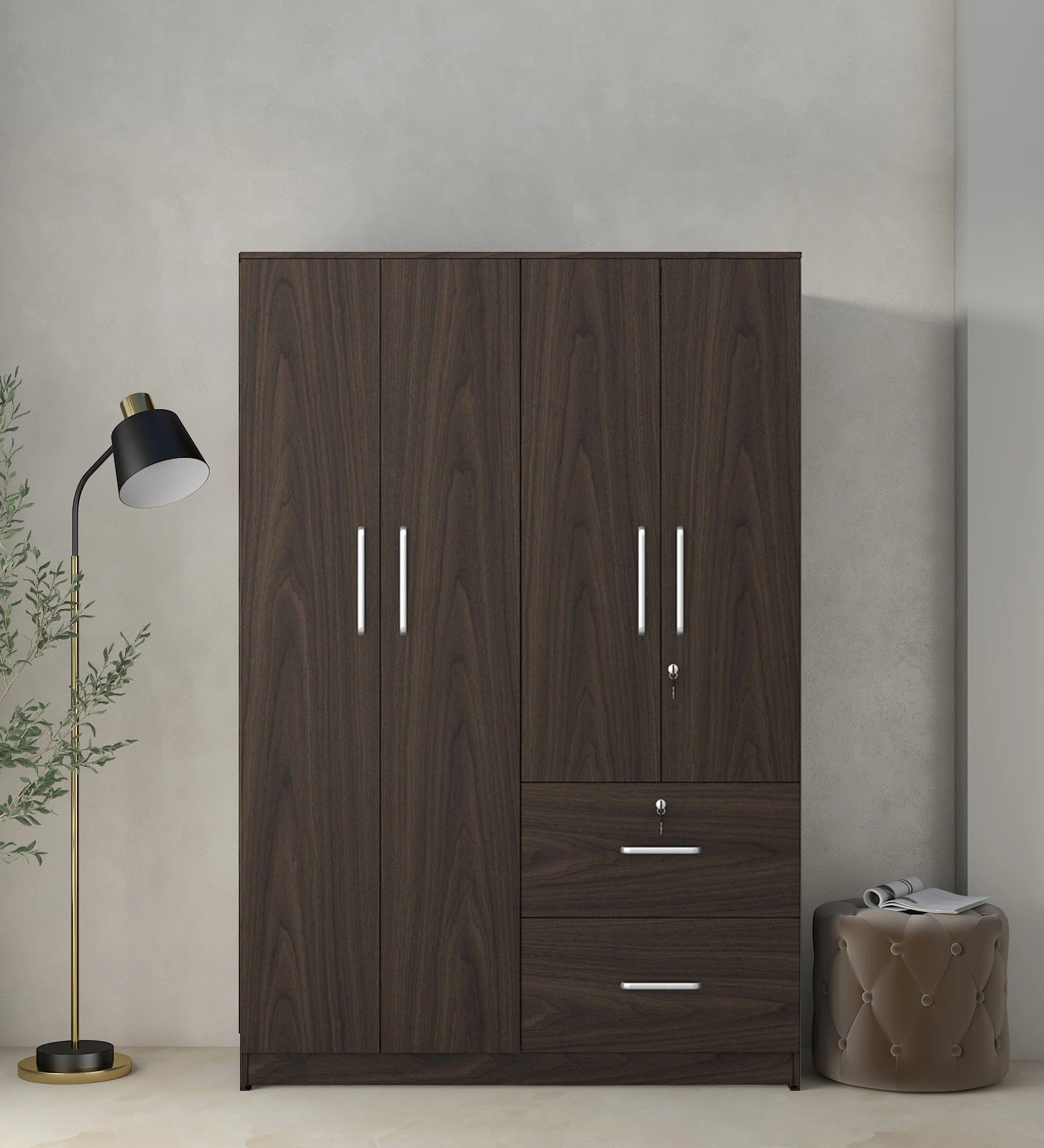Urban Walnut Secure 4-Door Wardrobe