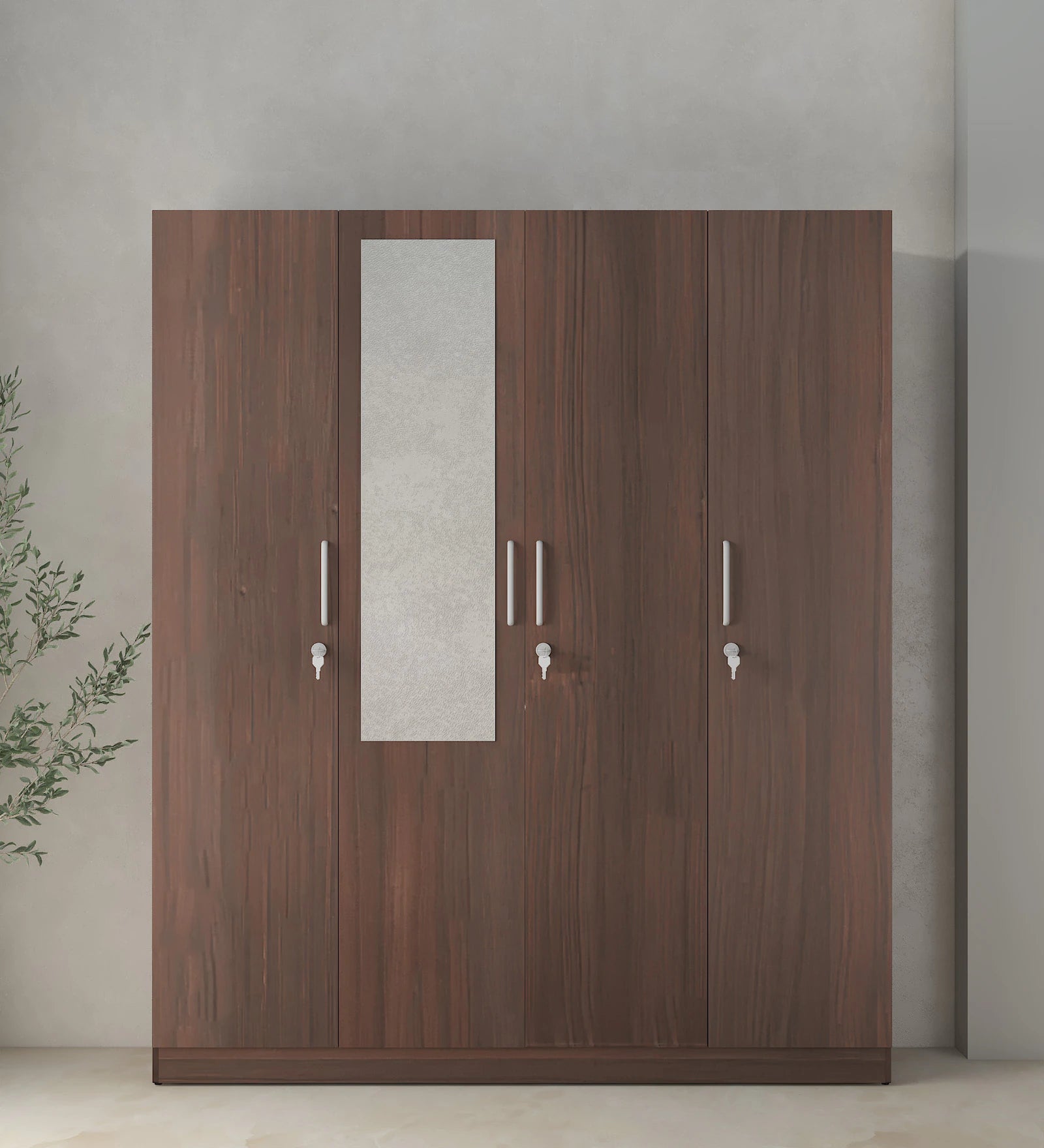 Regato Walnut Secure 4-Door Wardrobe with Reflect
