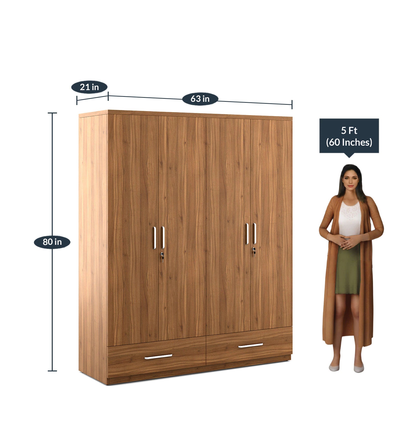 Natural Teak Lindenwood 4-Door Wardrobe