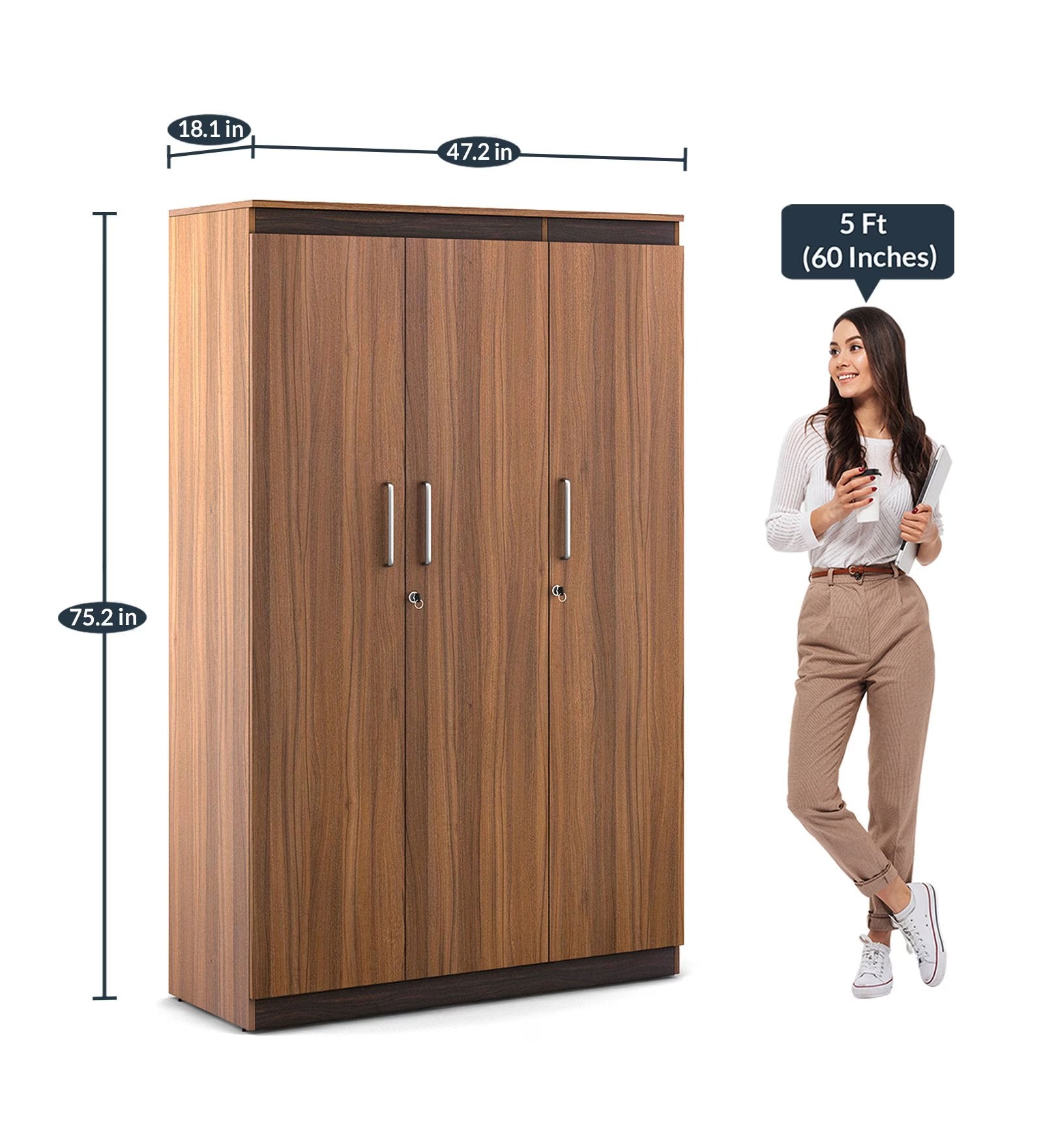 Teak Tranquility 3-Door Wardrobe