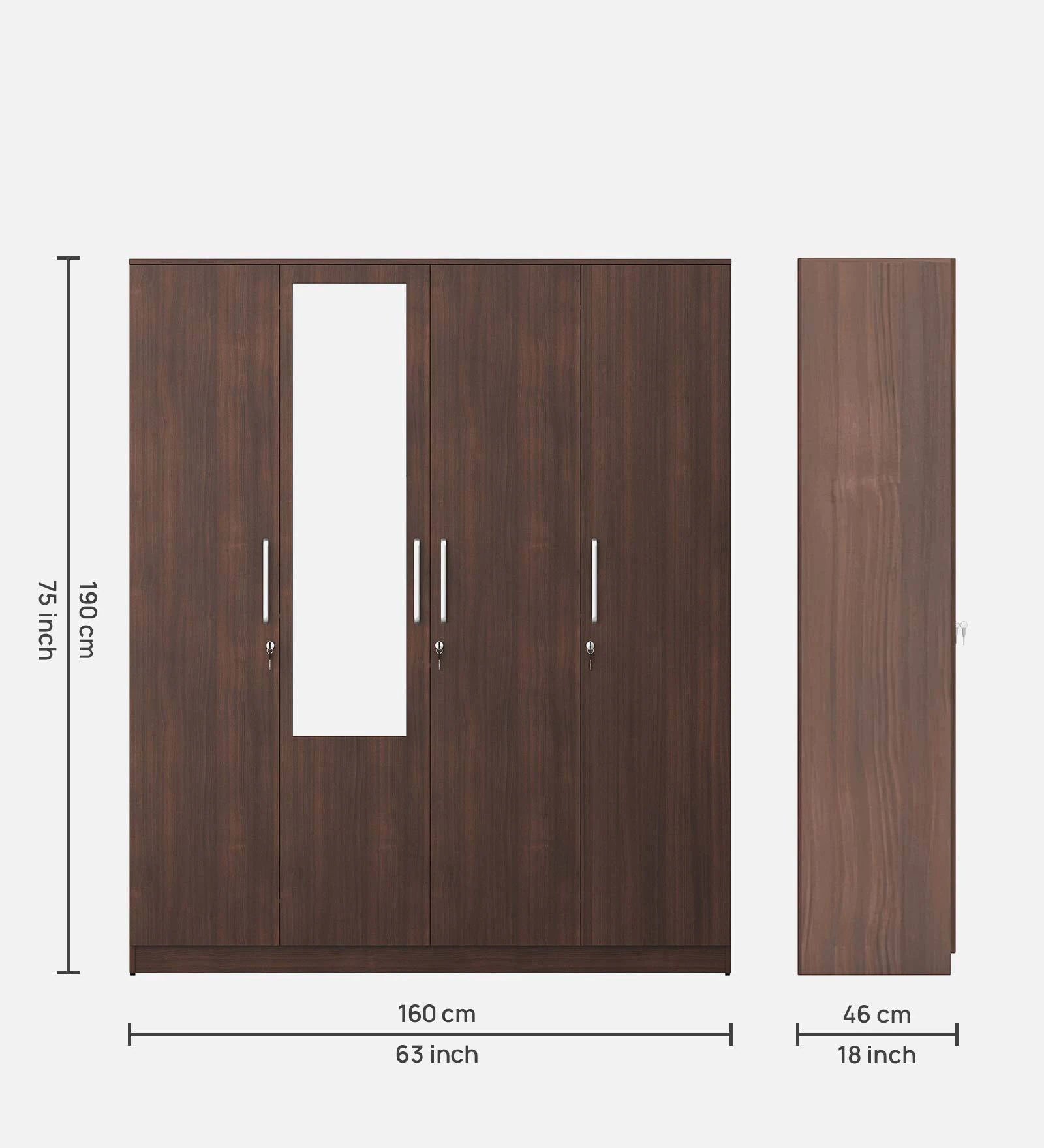 Regato Walnut Secure 4-Door Wardrobe with Reflect