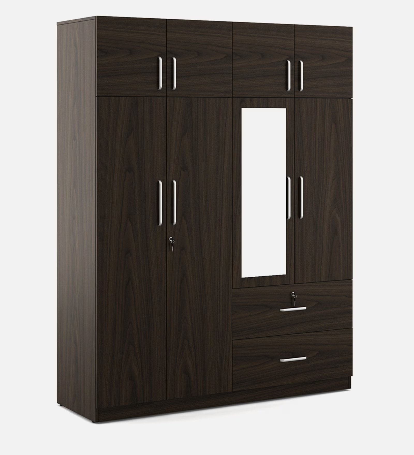 Urban Walnut Urbanite 4-Door Wardrobe with Loft, Mirror & Lock