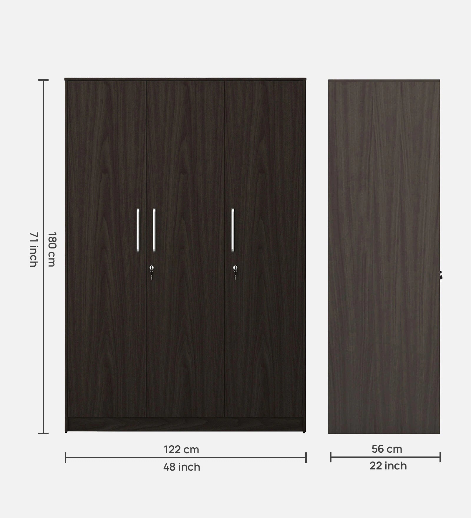 Wenge Secure 3-Door Wardrobe