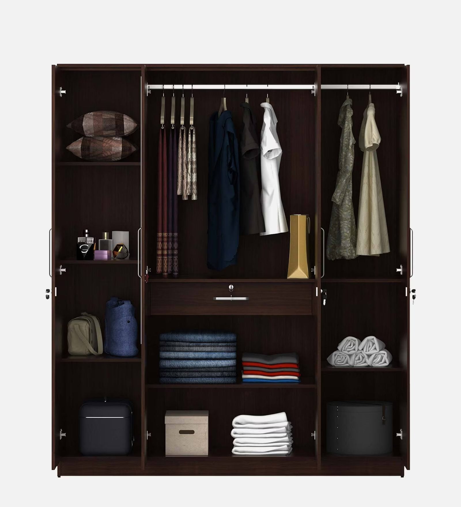 Regato Walnut Secure 4-Door Wardrobe with Reflect and Lock