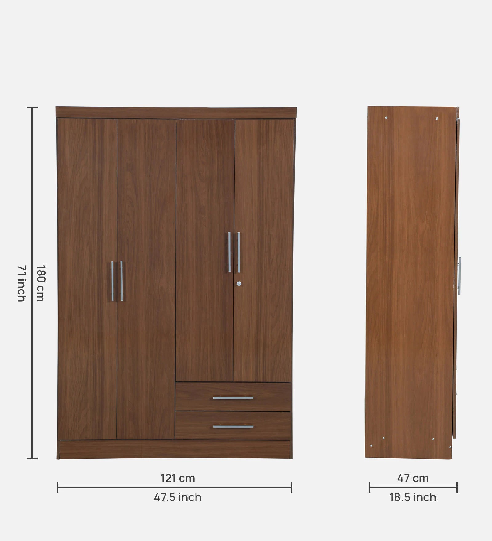 Glossy Teak Secure 4-Door Wardrobe