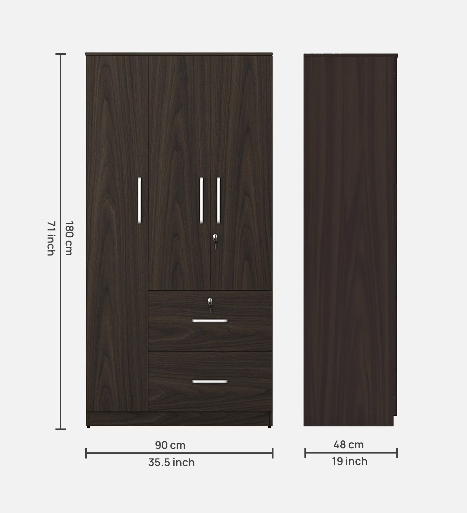Urban Walnut Secure 3-Door Wardrobe