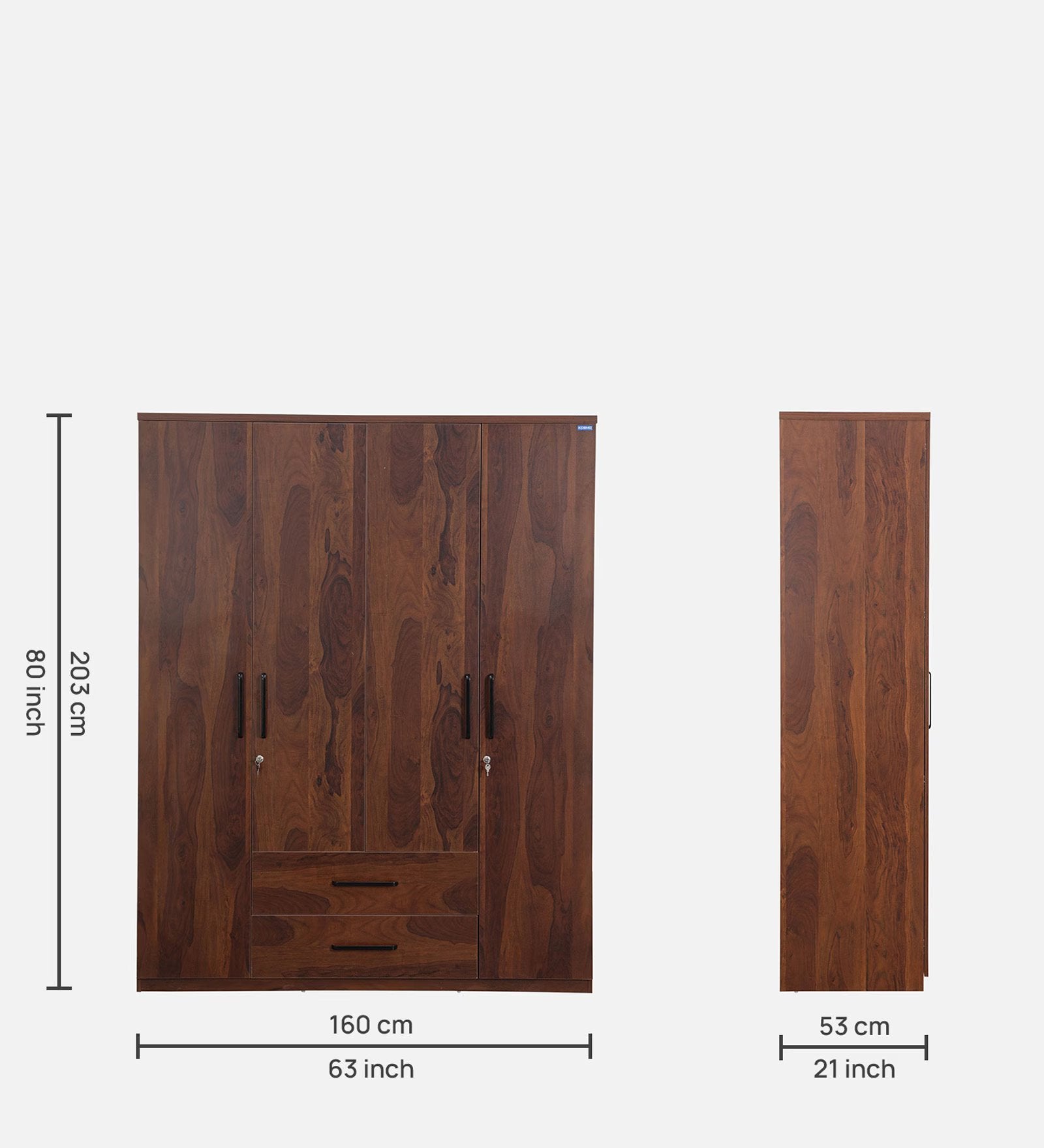 Sheesham Woodgrain Lauren 4-Door Wardrobe