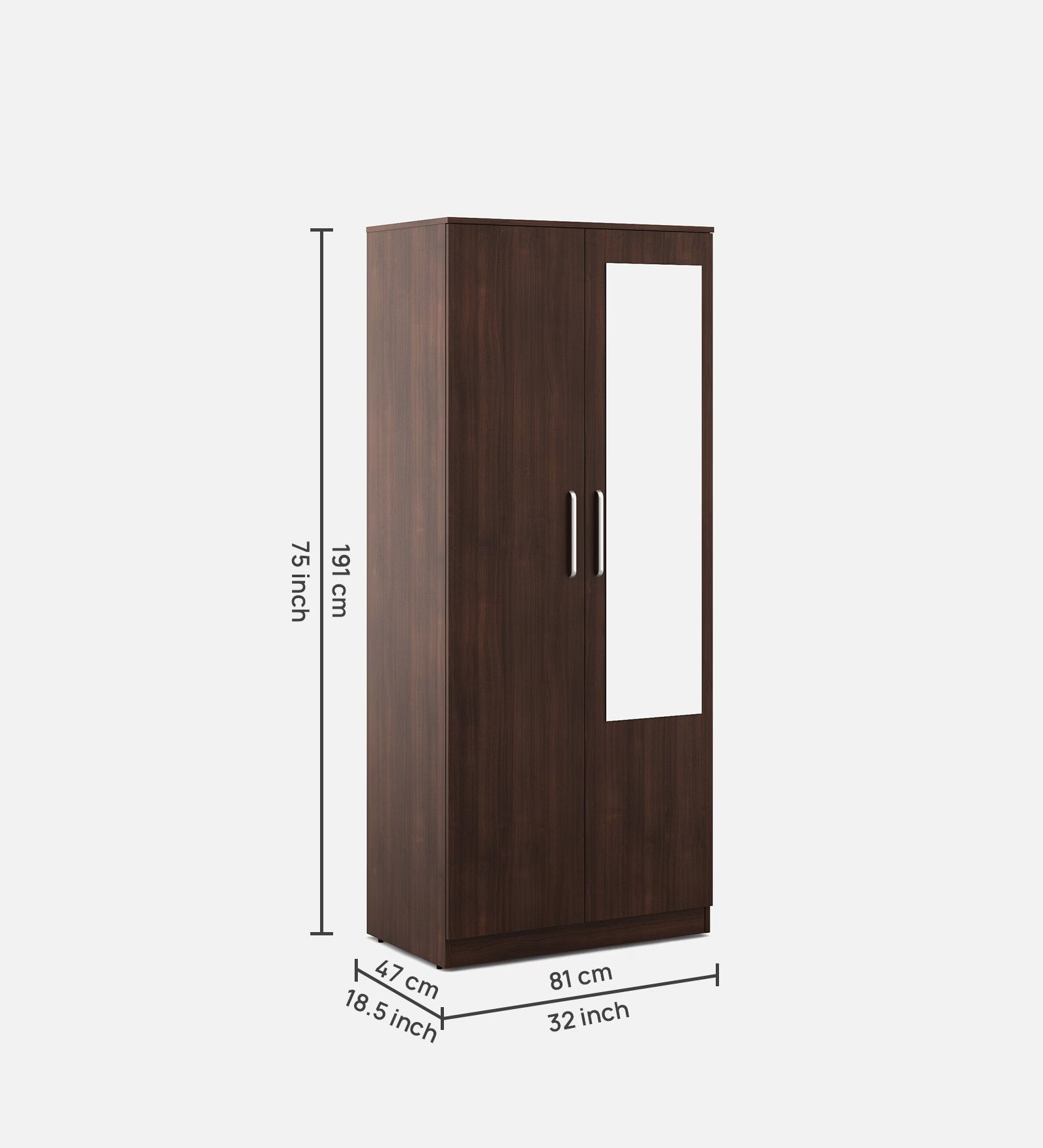 Regato Walnut Secure 2-Door Wardrobe with Reflect and Lock