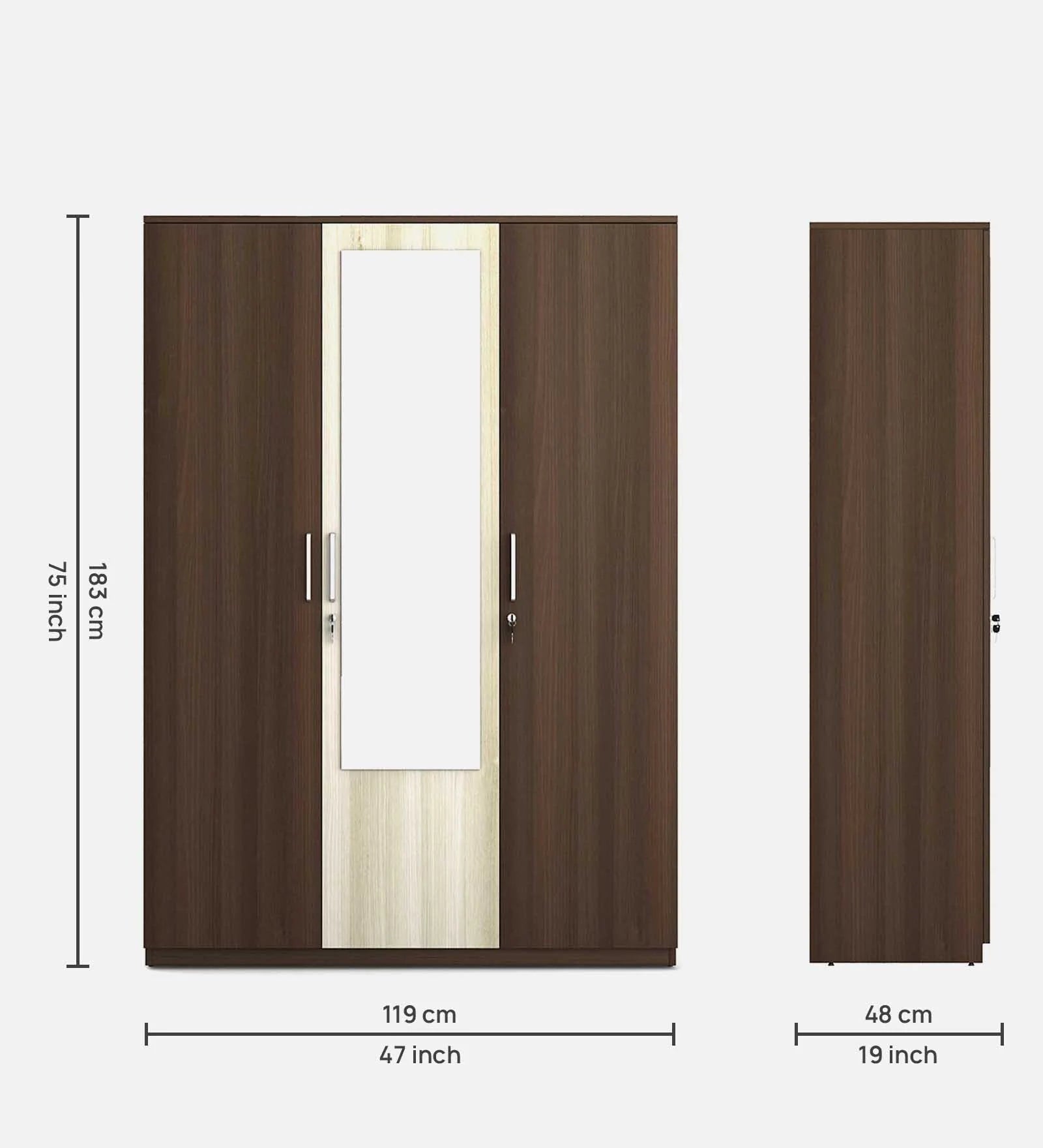 Dark Acacia Crescent 3-Door Wardrobe with Reflect
