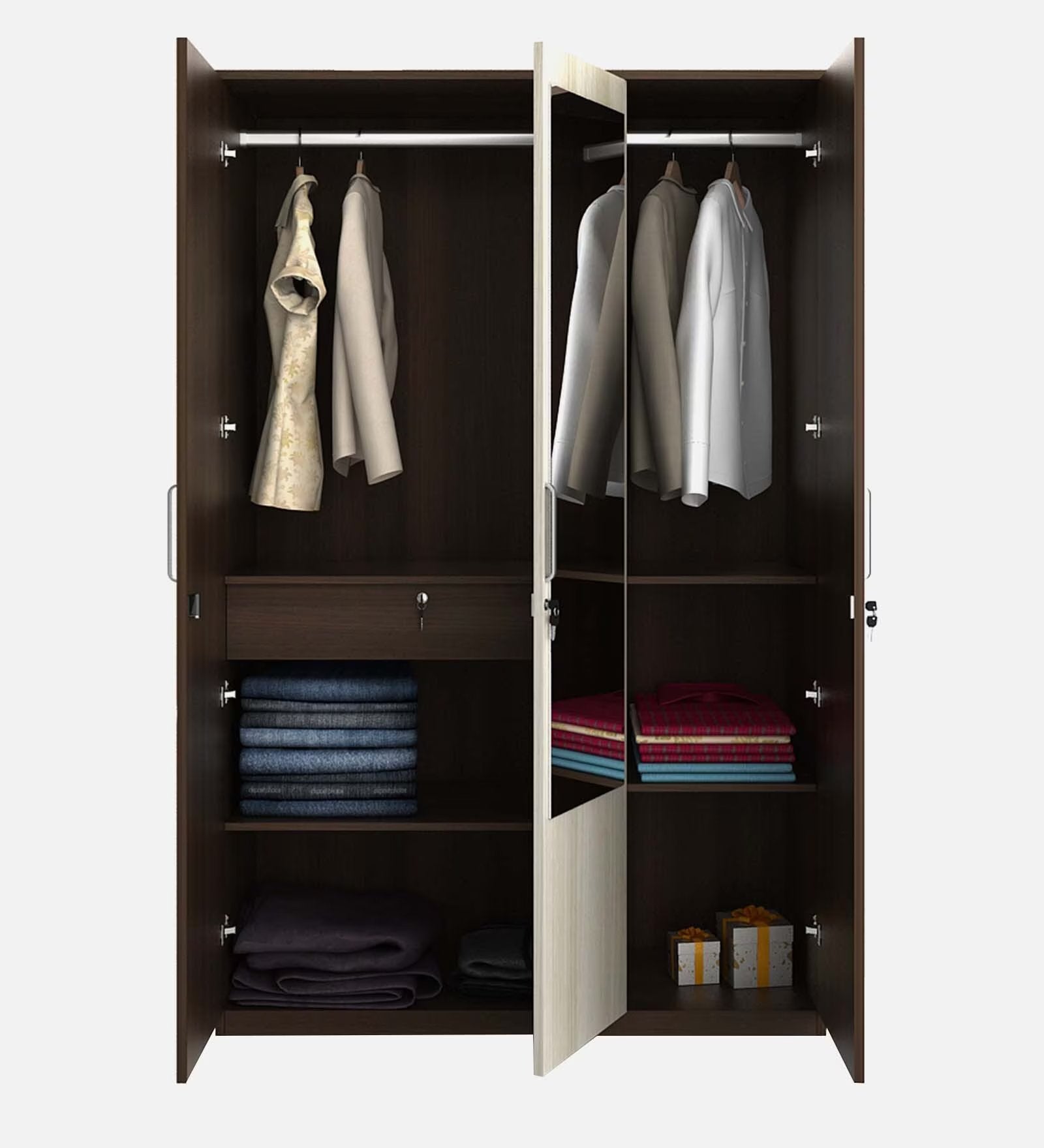 Dark Acacia Crescent 3-Door Wardrobe with Reflect