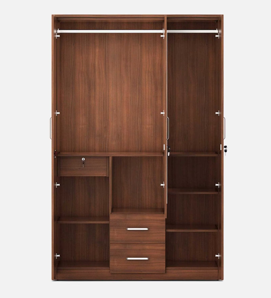 Walnut Elegance 3-Door Wardrobe with Reflect