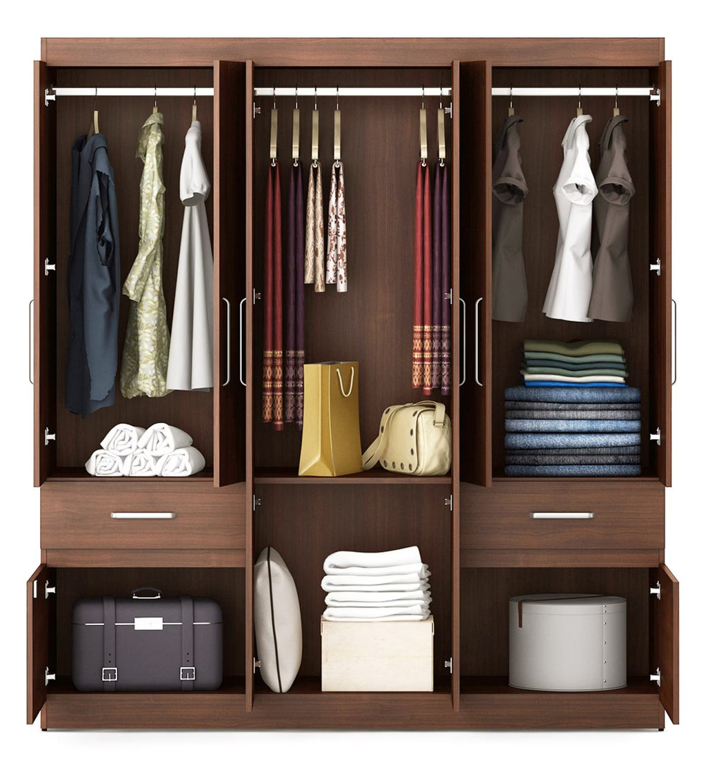Walnut Rigato Grand 6-Door Wardrobe with Dual Drawers