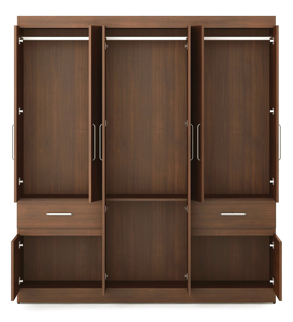 Walnut Rigato Grand 6-Door Wardrobe with Dual Drawers