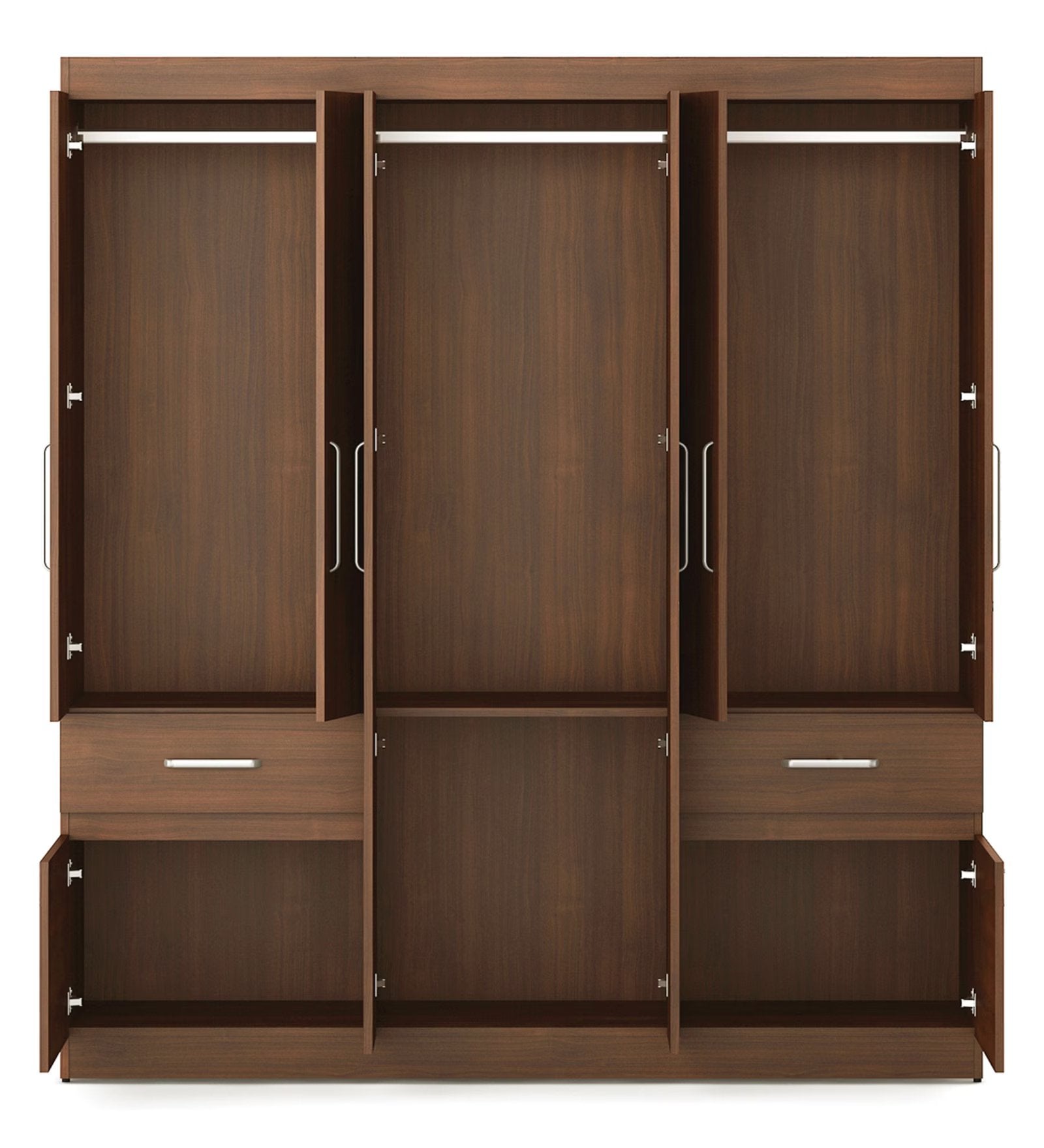 Walnut Rigato Grand 6-Door Wardrobe with Dual Drawers