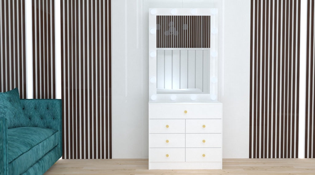 THE MAKEUP BOMBSHELL | DRESSING TABLE WITH LED LIGHTS - Omaara