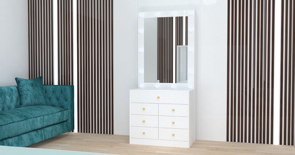 THE MAKEUP BOMBSHELL | DRESSING TABLE WITH LED LIGHTS - Omaara