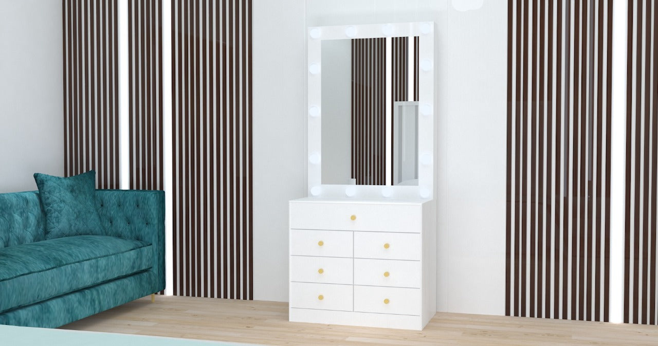 THE MAKEUP BOMBSHELL | DRESSING TABLE WITH LED LIGHTS - Omaara