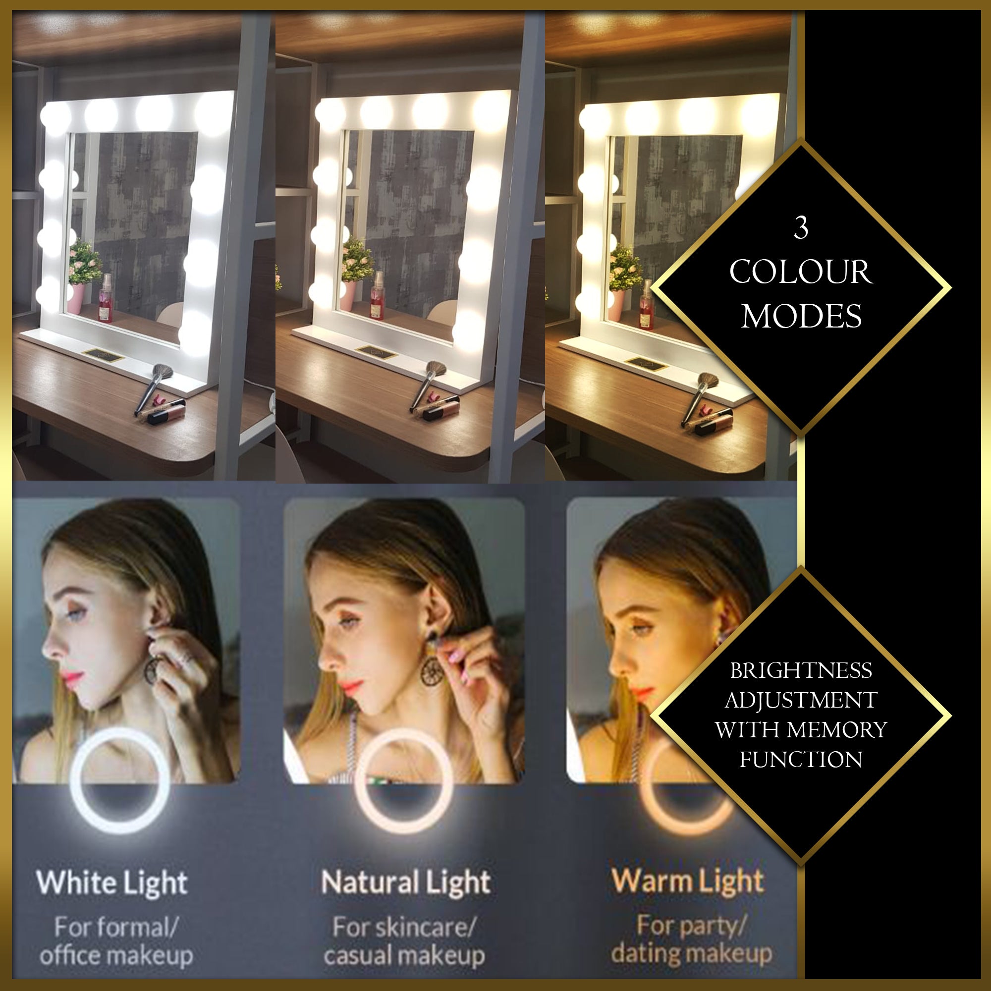 THE MAKEUP NINJA | HOLLYWOOD MIRROR WITH LED LIGHTS - Omaara